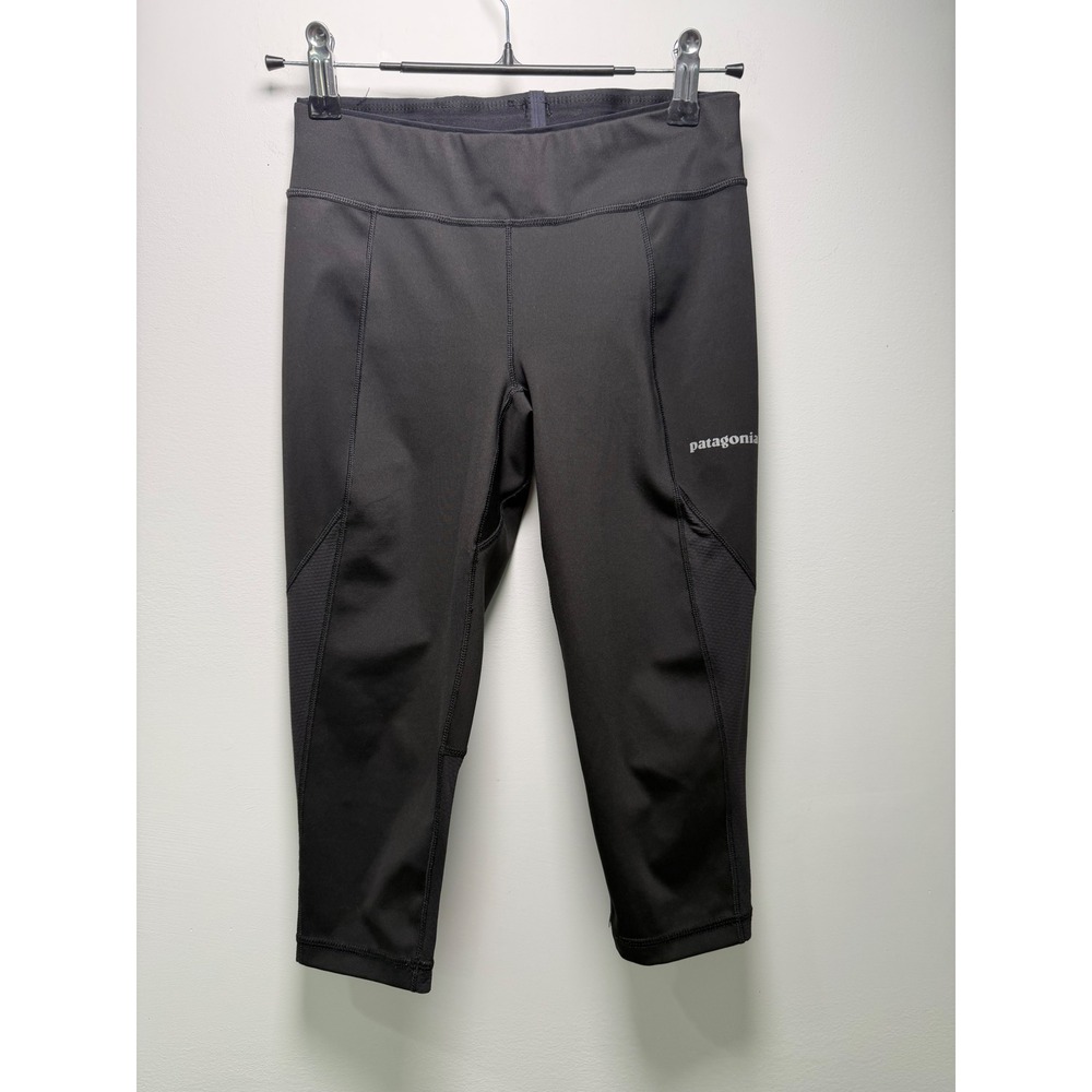 Patagonia Womens Black Cropped Mesh Panel Performance Leggings Size XS